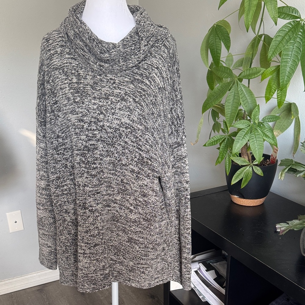 PureJill by JJill Women's black Gray Cowl Neck Sweater monochrome cozy warm